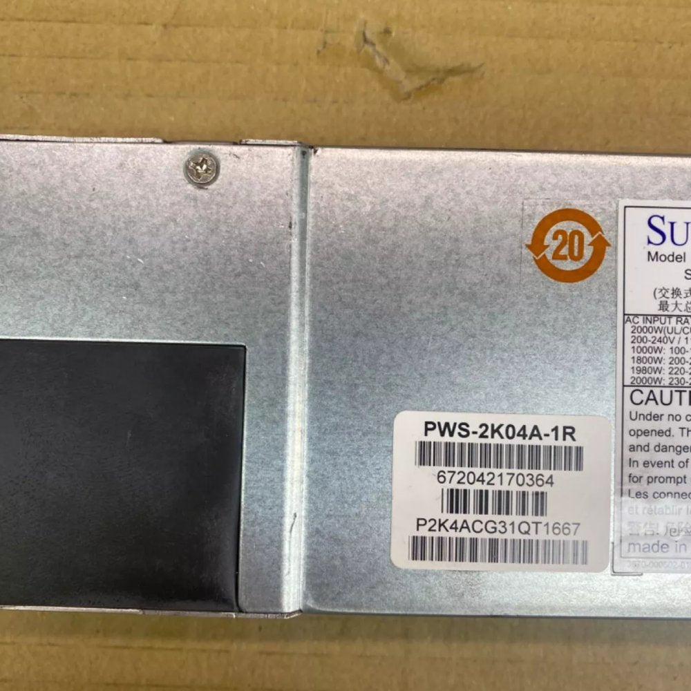 Redundant Power Supply, Supermicro PWS-2K04A-1R 2000W, 1U Rack-Mount