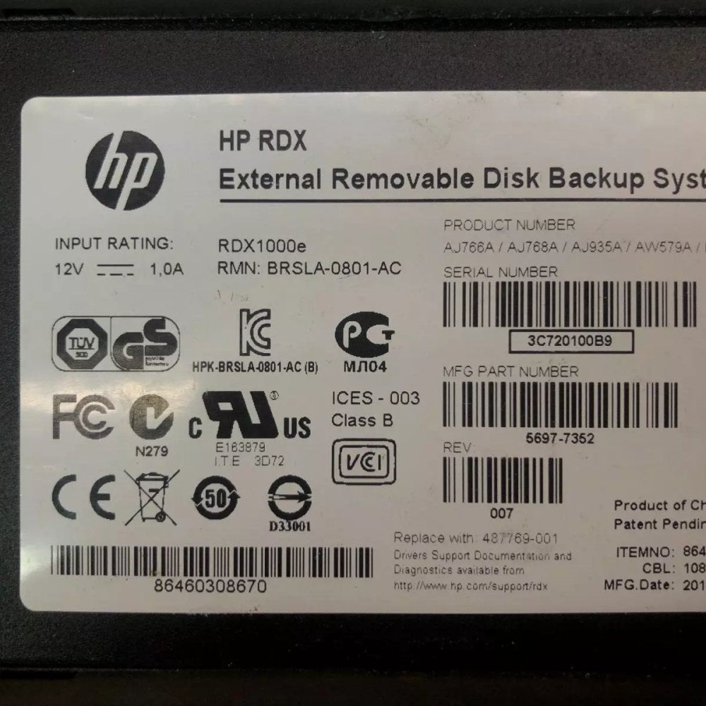 Rugged External Backup System HP RDX 1TB USB Fast Removable Drive