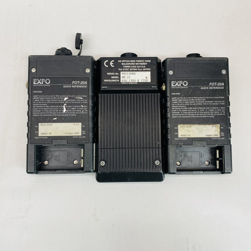 2x EXFO FOT-20A 1x KD Optics PM 23 Fiber Optic Power Meters Testing Tools