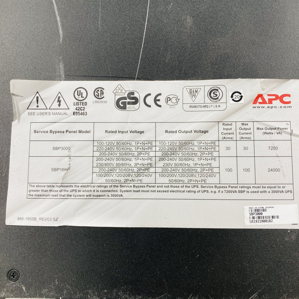 APC SBP3000 30A 100-240V Service Bypass Panel for Smart-UPS 7200VA/3kVA