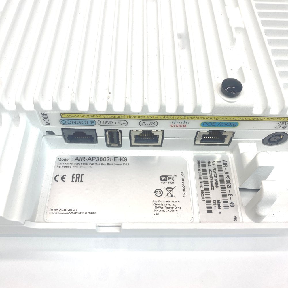 Cisco AIR‑AP3802I‑E‑K9 Dual‑Band 802.11ac Wave 2 Access Point (Used)