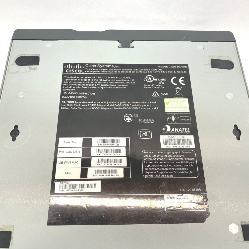 Cisco 867VAE-K9 Cisco 860VAE Secure VDSL2/ADSL2+ Router / 5-Port Switch / Used