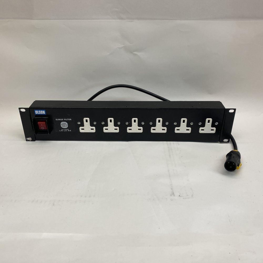 Olson 6-Way Rackmount PDU Surge Protection LED 19" UK Sockets Black
