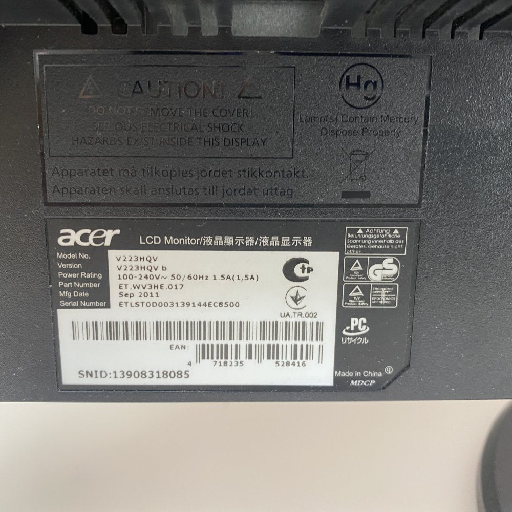 Professional LCD Monitor Acer V223HQV 22" 1680x1050 VGA VESA Mount