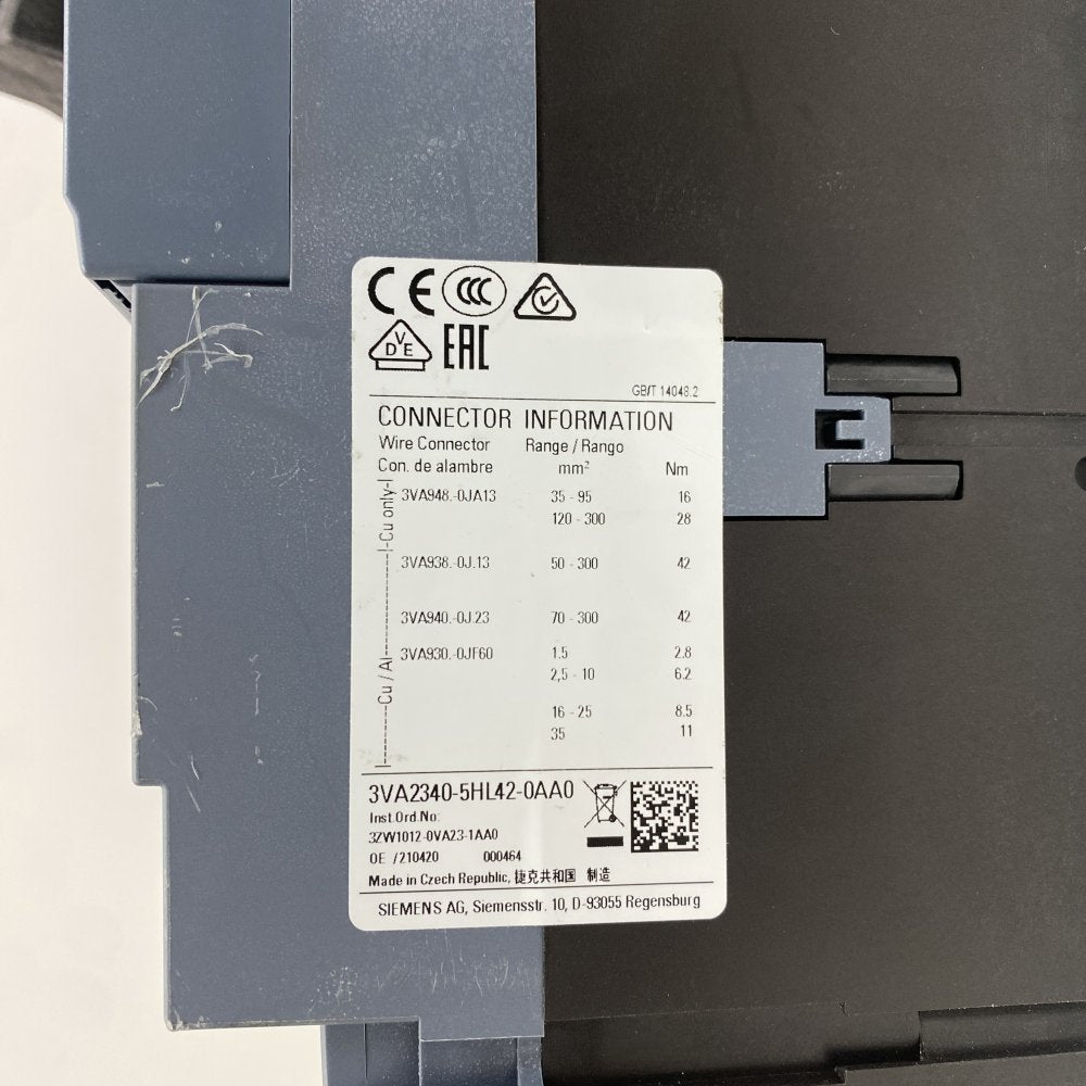 Siemens 3VA2340 400A MCCB ETU320 4-Pole Industrial Circuit Breaker