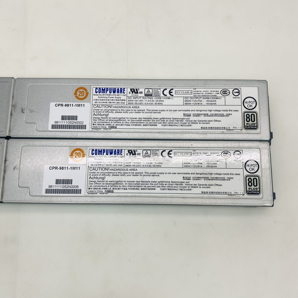 Compuware CPR-9811-1M11 980W 80 PLUS Platinum Hot-Swap Server PSU Pair