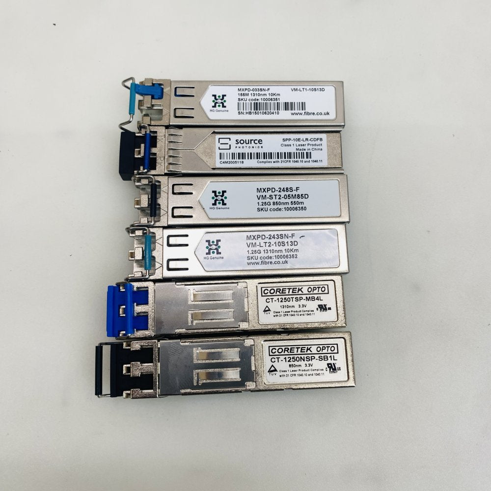 Lot of 7 SFP/SFP+ Fiber Transceivers HG Genuine, Source Photonics Grade A
