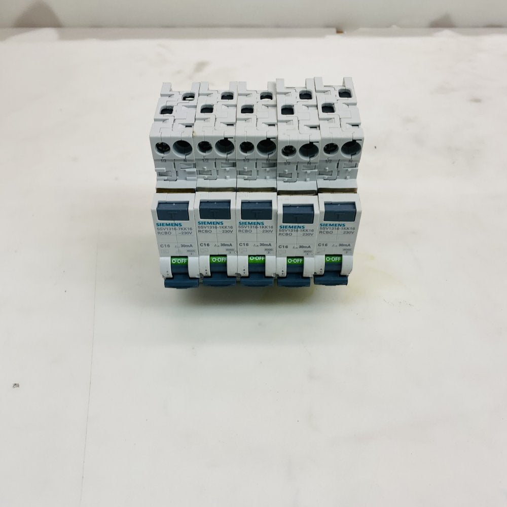 Set of 5 Siemens 5SV1316-1KK16 RCBO C16 30mA 230V Grade C