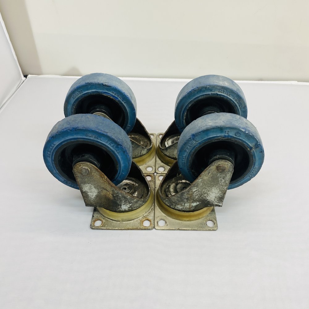 Resilex 100x32mm Blue Rubber Swivel Casters Set of 4 - Industrial Grade D