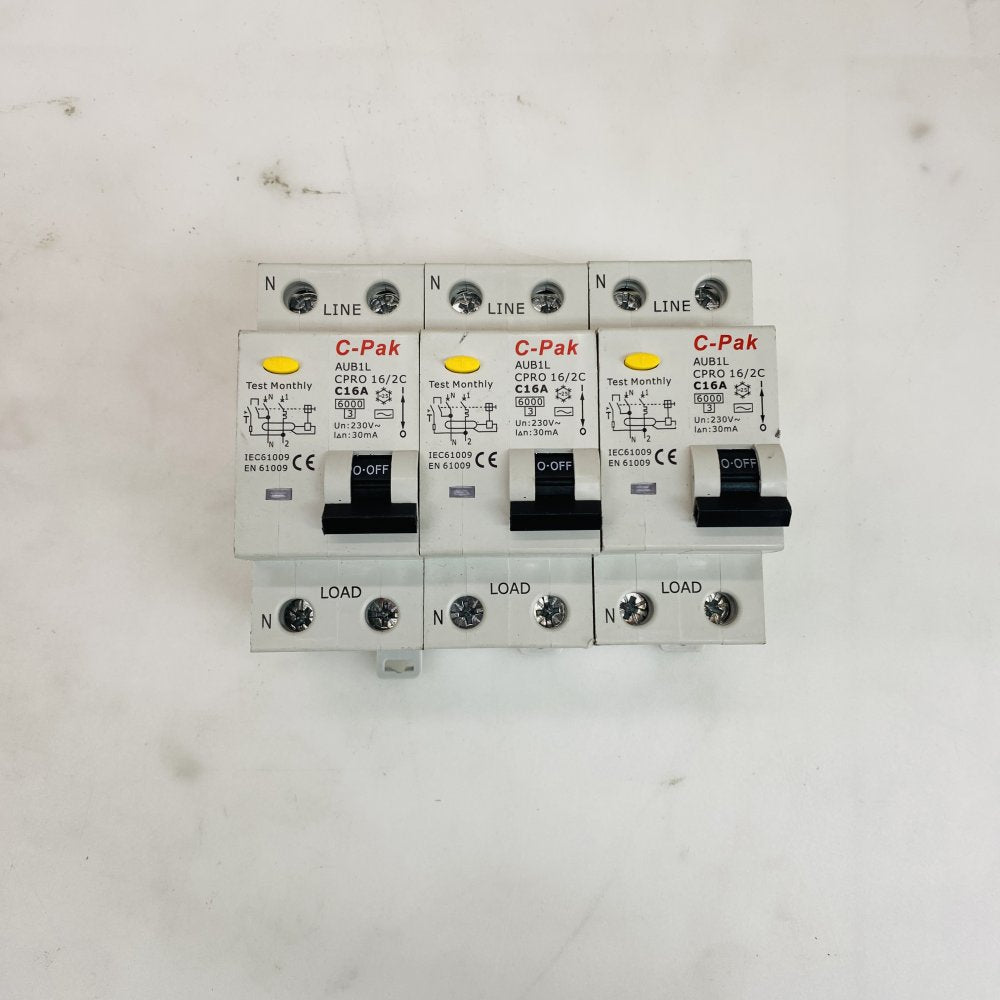 C-Pak AUB1L CPRO 16/2C C16A 30mA 2P RCD / RCBO Residual Breaker Grade B