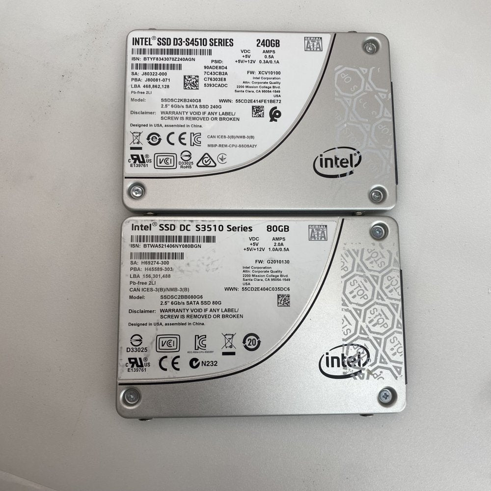 Intel DC S3510 800GB & D3-S4510 240GB SATA SSD 2.5in Lot Garde B