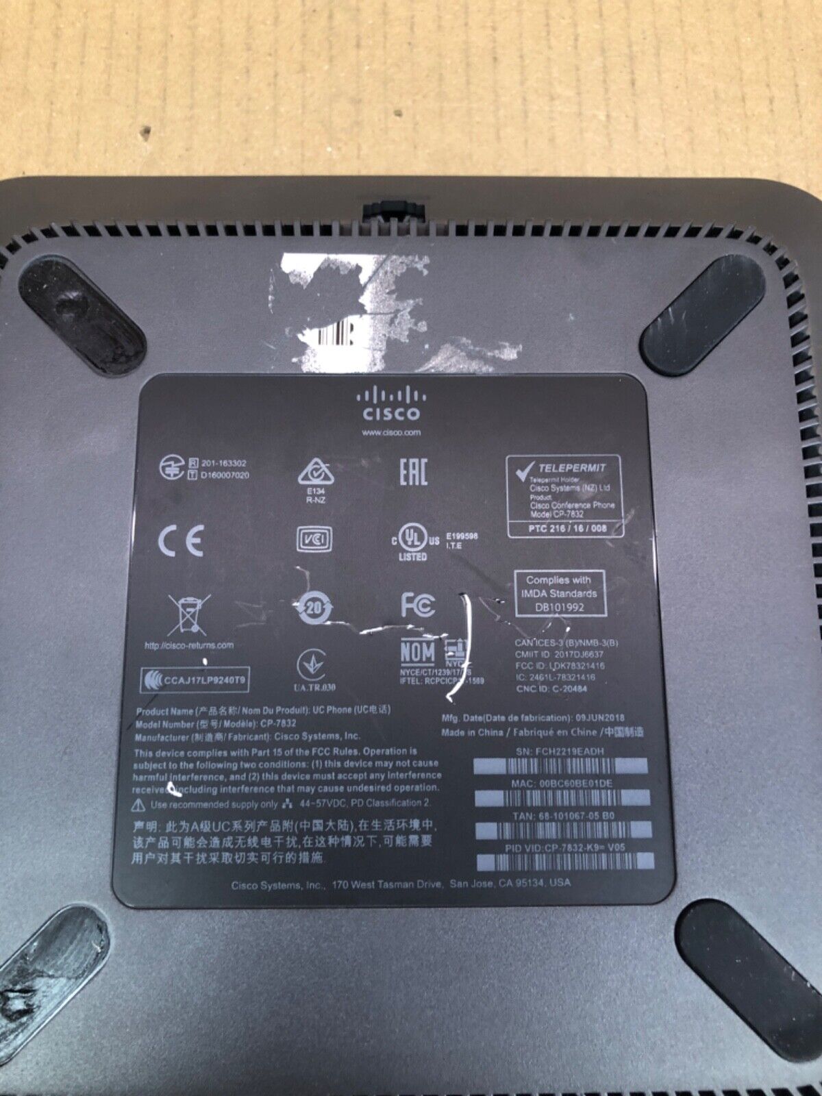 Conference IP Phone Cisco CP-7832, Full Duplex, Wideband Audio, Ethernet