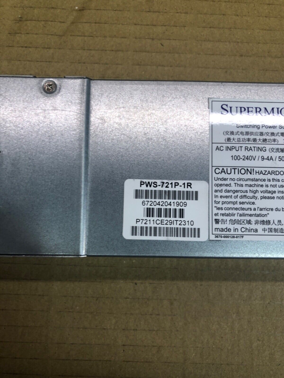Supermicro PWS-721P-1R 720W 1U Redundant Power Supply Rackmount Server