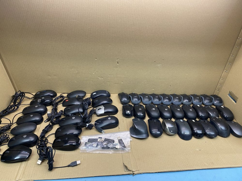 Mixed Wired & Wireless Computer Mice Lot - 44 Logitech, Microsoft, HP