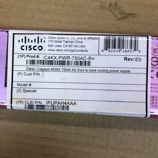 Cisco Catalyst 4500X 750W AC Power Supply C4KX-PWR-750AC, Ethernet, Rack Mount