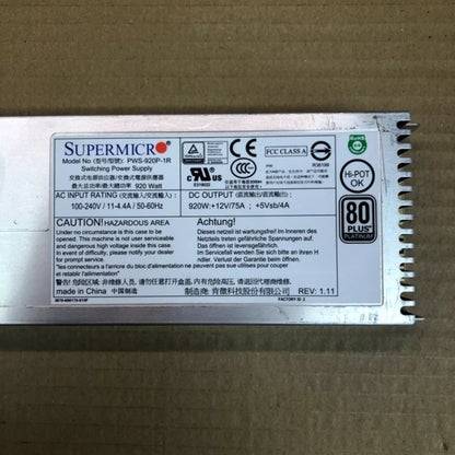 Redundant Power System Supermicro PWS-920P-1R 920W 1U Rack-Mount PSU