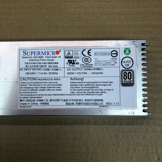 Redundant Power System Supermicro PWS-920P-1R 920W 1U Rack-Mount PSU