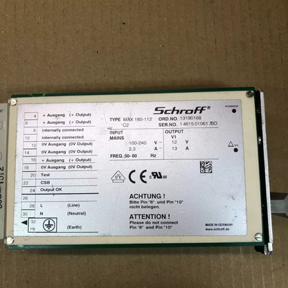 Industrial AC/DC Power Supply Schroff Maxpower 180W 19" Rack Mount