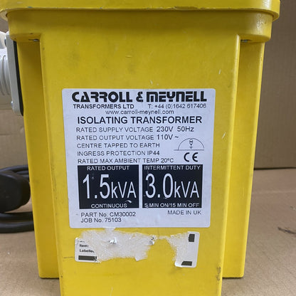 Portable Transformer Carroll & Meynell 1.5kVA 230V to 110V IP44 Tool