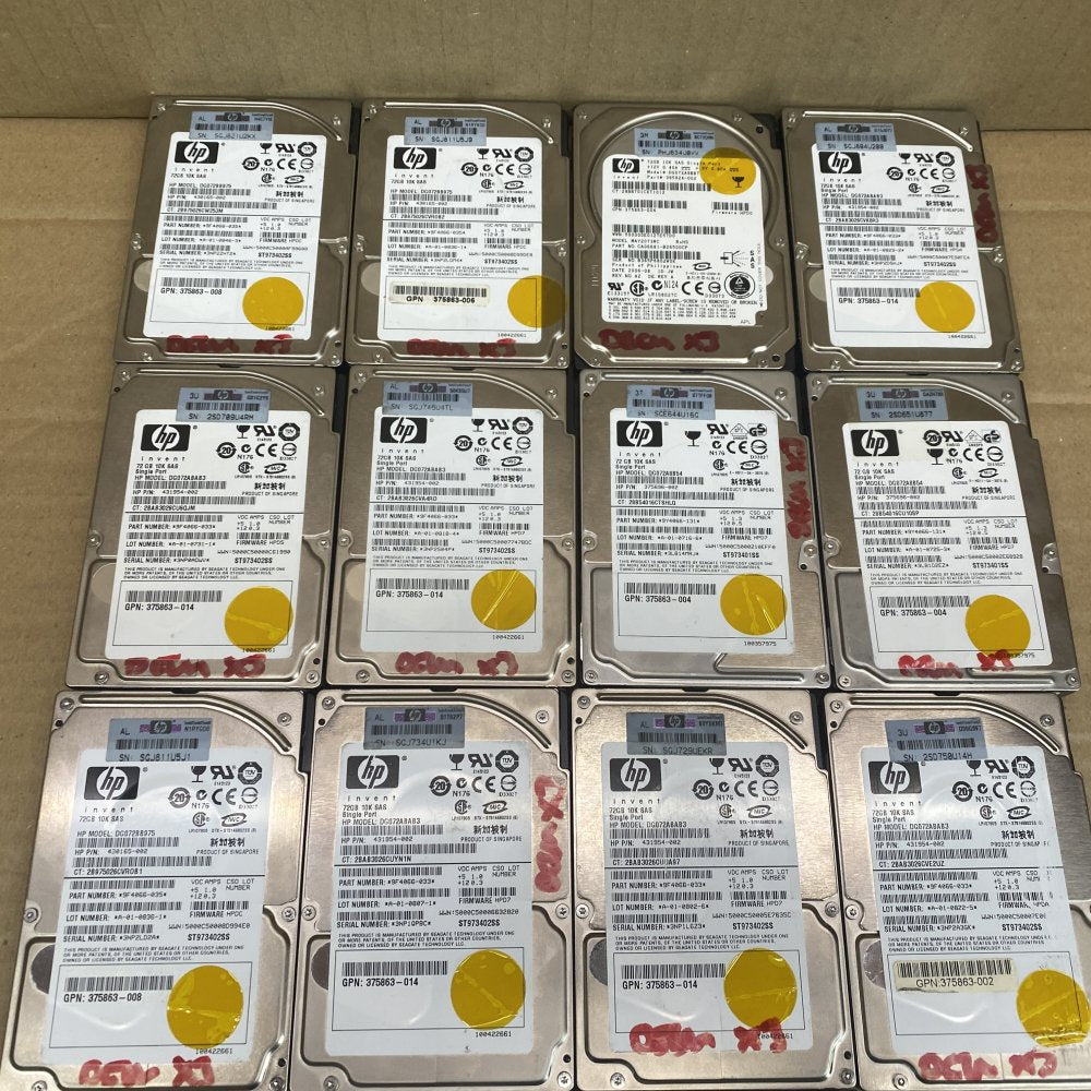 Server Hard Drives HP 72GB 10K RPM SAS 2.5in ProLiant Lot of 14 Tested