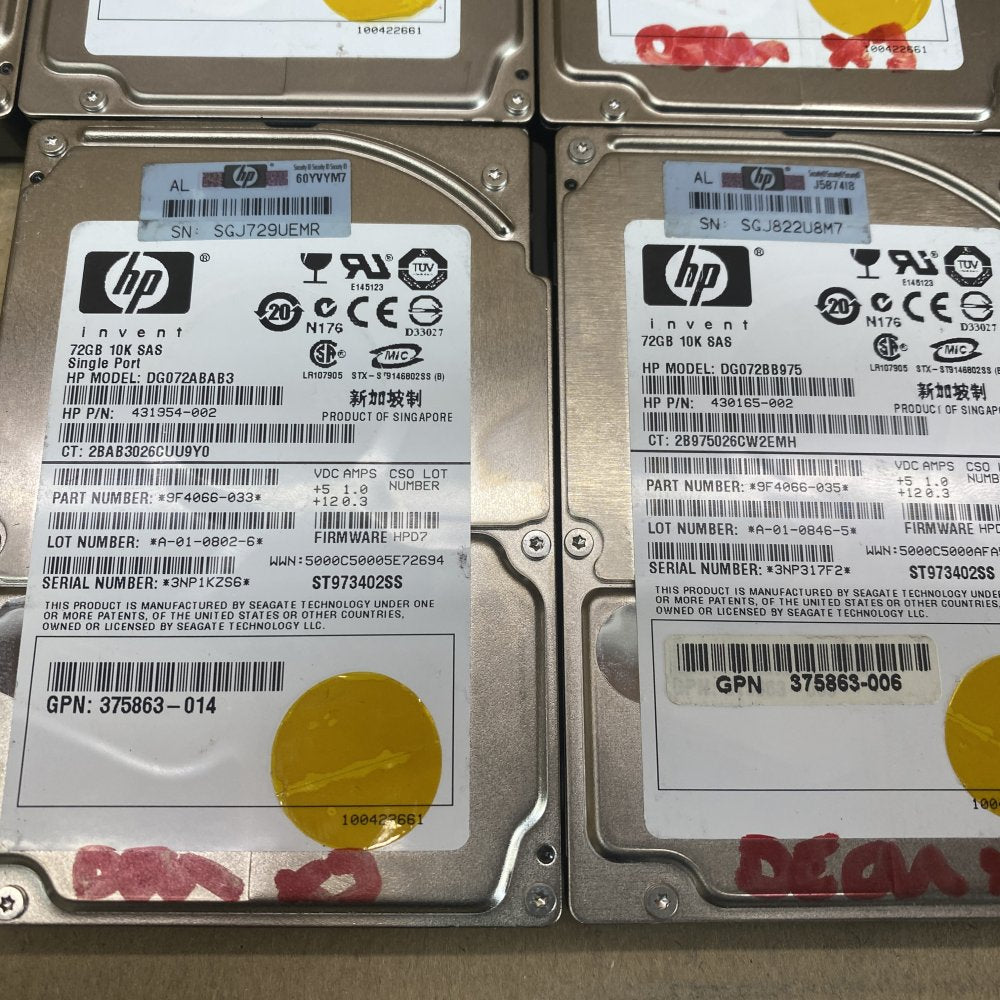 Server Hard Drives HP 72GB 10K RPM SAS 2.5in ProLiant Lot of 14 Tested