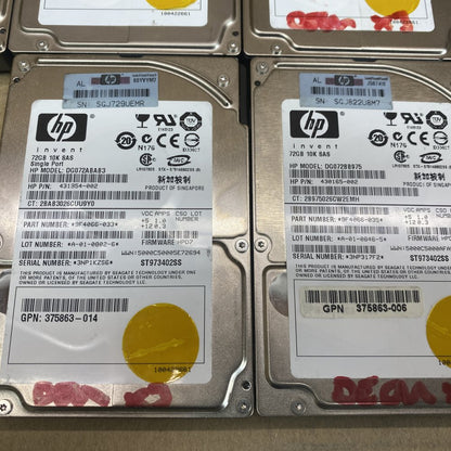 Server Hard Drives HP 72GB 10K RPM SAS 2.5in ProLiant Lot of 14 Tested