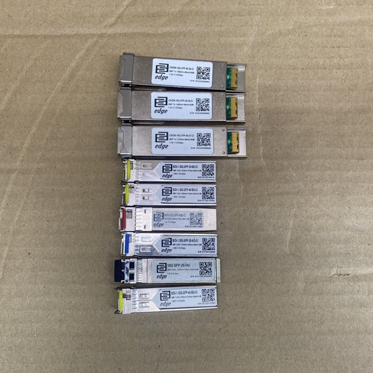 Lot of 9 Edge Optics SFP Modules – CWDM & BiDi 1G/10G Mixed – Used Transceivers