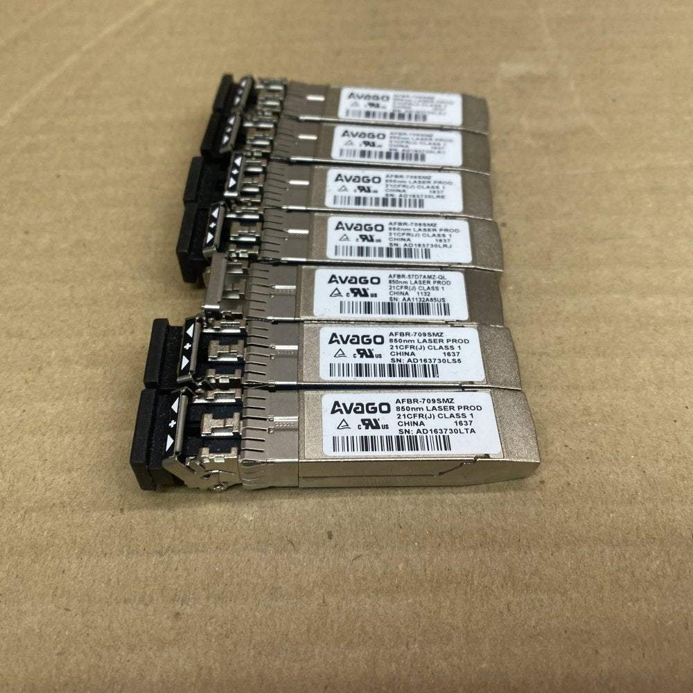 Lot of 7 Avago AFBR-709SMZ 10G SFP+ Optical Modules – 850nm SR Multimode – Used