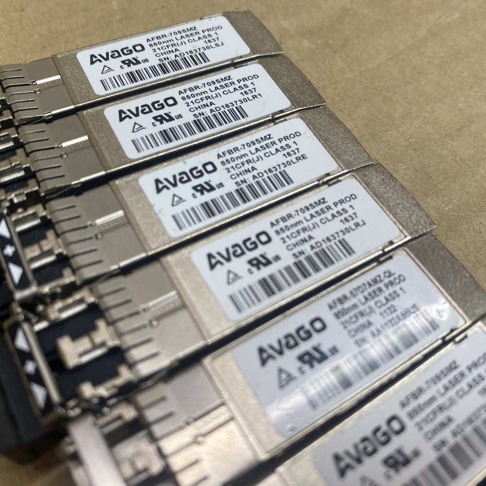Lot of 7 Avago AFBR-709SMZ 10G SFP+ Optical Modules – 850nm SR Multimode – Used
