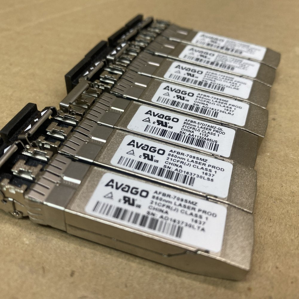 Lot of 7 Avago AFBR-709SMZ 10G SFP+ Optical Modules – 850nm SR Multimode – Used