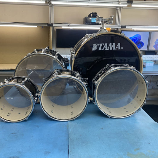 Silent Practice Drum Set, Tama Rhythm Mate Hairline Black, 5-Piece Kit