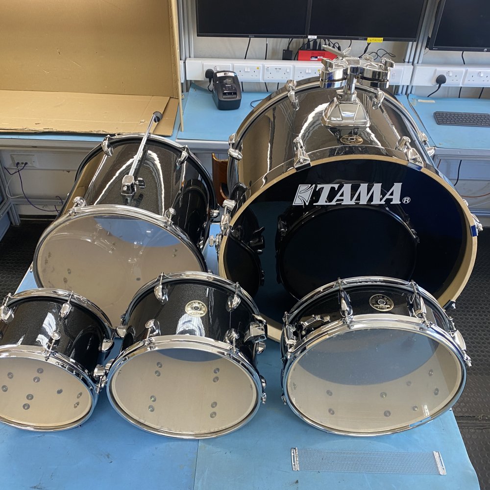Silent Practice Drum Set, Tama Rhythm Mate Hairline Black, 5-Piece Kit