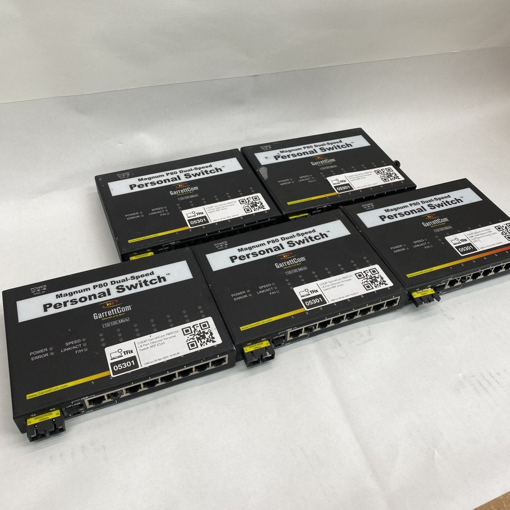5x GarrettCom P80FSSC-i 8-Port Industrial 10/100 Ethernet Fiber Switches