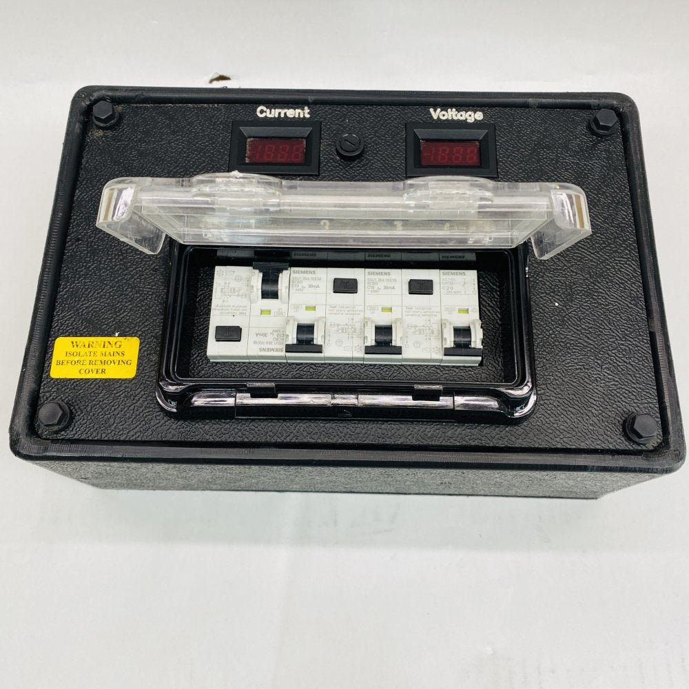 Siemens 3-Way RCBO Power Distribution Box with Volt Amp Meters