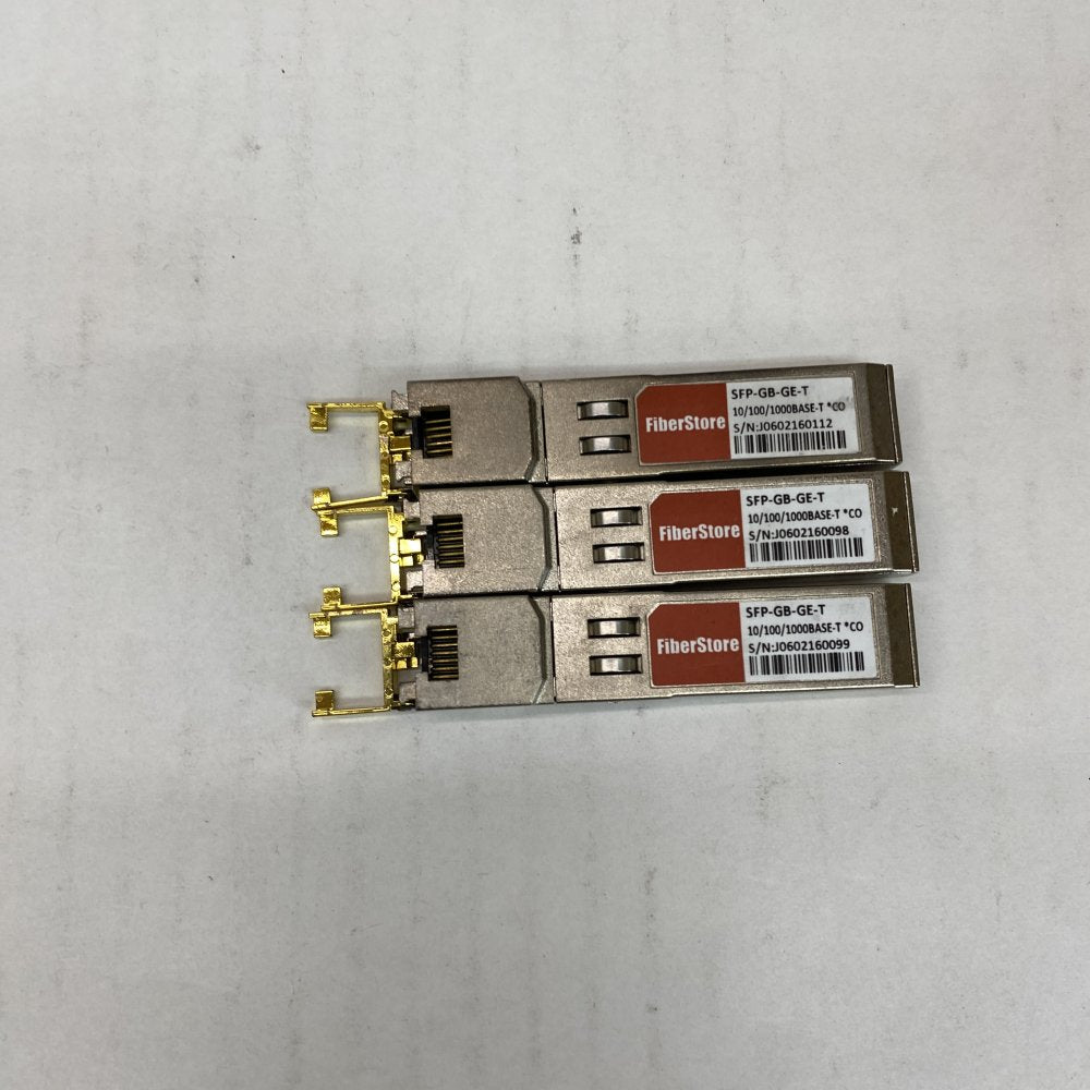 3 x Gigabit Ethernet Copper SFP Transceiver FiberStore SFP-GB-GE-T RJ45 100m