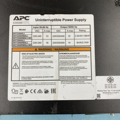 Professional Rackmount UPS APC Smart-UPS SRT2200RMXLI-NC 2.2kVA LCD