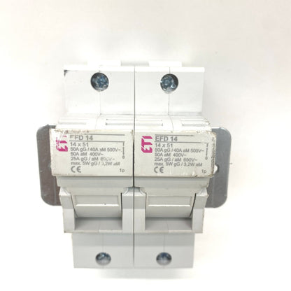 Industrial Fuse Switch Disconnector ETI EFD14 50A 2-Pole 14x51 Panel Mount