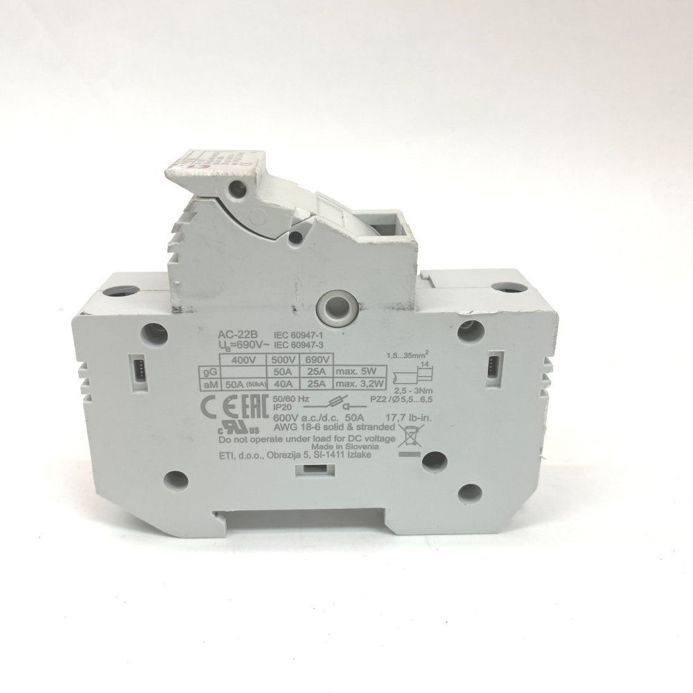 Industrial Fuse Switch Disconnector ETI EFD14 50A 2-Pole 14x51 Panel Mount