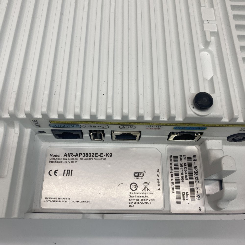 Cisco Aironet AIR-AP3802E-E-K9 Dual-Band 802.11ac Wave 2 AP + 4 Antennas