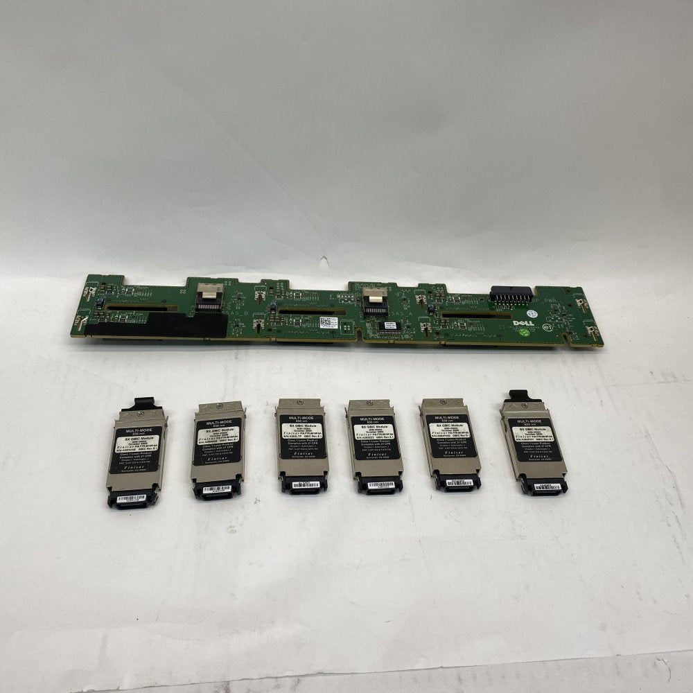 Dell R710 Backplane Board + 6x Finisar 850nm SX GBIC Transceivers - Used