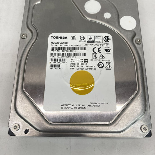 Toshiba MG03SCA400 4TB 3.5" SAS 6Gb/s 7200RPM Server Hard Drive – Tested Used