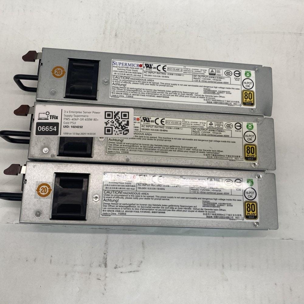 3 x Enterprise Server Power Supply Supermicro PWS-406P-1R 400W 80+ Gold PSU