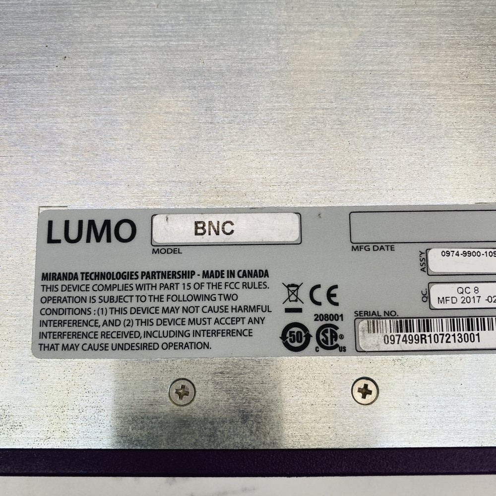 Miranda LUMO-BNC Frame + FIO-911 Quad TX/RX Cards Broadcast Video Fibre Unit