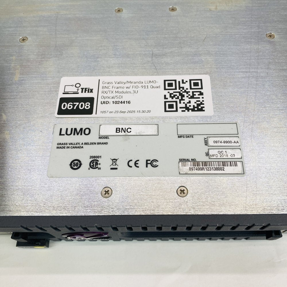 Grass Valley LUMO-BNC Frame 4x FIO-911 RX TX Modules 4K Broadcast