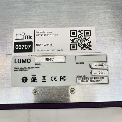 Miranda Grass Valley LUMO-BNC Rack Frame with 6 x FIO-911 Quad RX/TX Modules