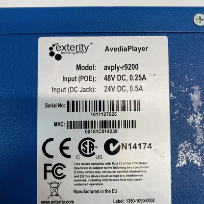 Exterity AvediaPlayer AVPLY‑R9200 IPTV Receiver Set‑Top Box