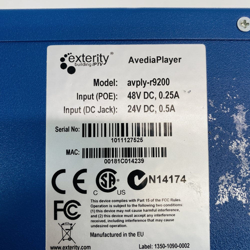 Exterity AvediaPlayer AVPLY-R9200 1080p HD IPTV Receiver Set-Top Box