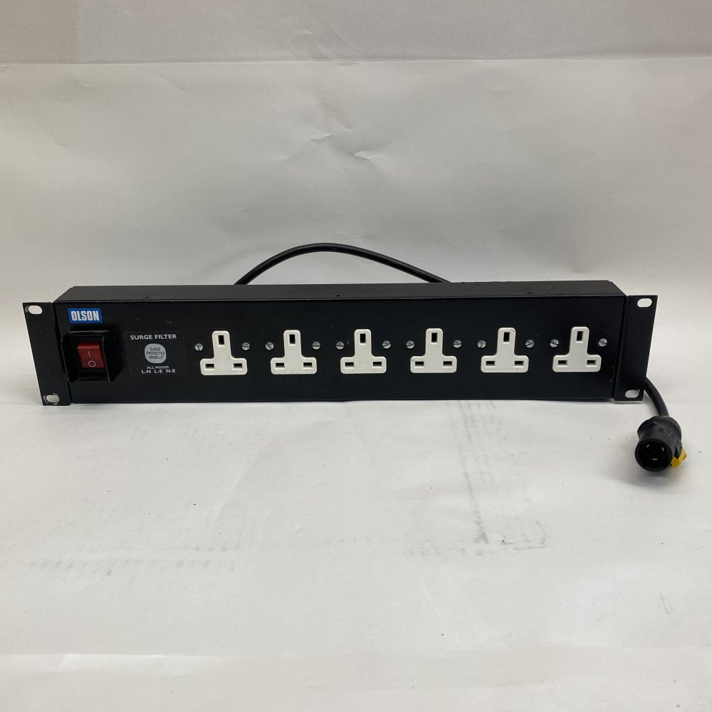 Olson 6-Way Rackmount PDU Surge Protection LED 19" UK Sockets Black