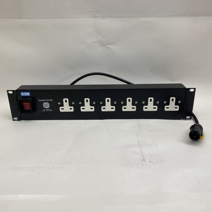 Olson 6-Way Rackmount PDU Surge Protection LED 19" UK Sockets Black