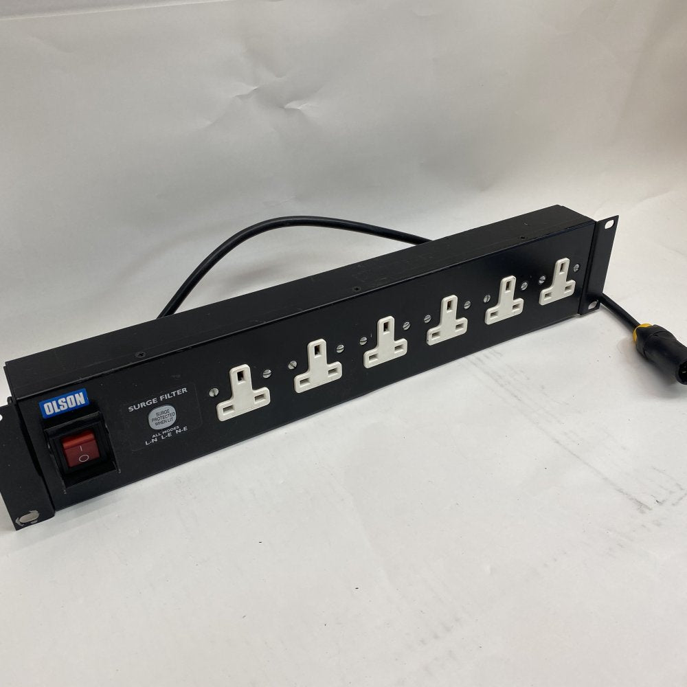 Olson 6-Way Rackmount PDU Surge Protection LED 19" UK Sockets Black